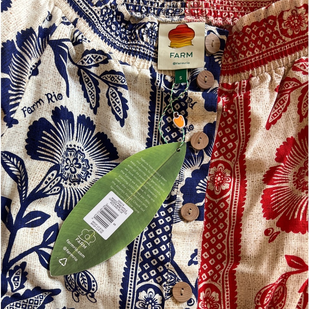 Farm Rio Mixed Pineapple Garden Mini Dress - Red & Blue - Picture 9 of 10
